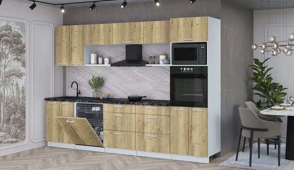 Изображение товара Кухонный гарнитур Интерлиния Мила Лайт 3.0-ПМ1 (дуб золотой/дуб золотой/кастилло темный)