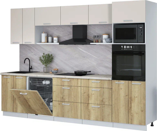 Изображение товара Кухонный гарнитур Интерлиния Мила Лайт 3.0-ПМ1 (персидский жемчуг/дуб золотой/бискайская сосна)