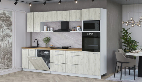 Изображение товара Кухонный гарнитур Интерлиния Мила Лайт 3.0-ПМ1 (дуб белый/дуб белый/дуб бунратти)