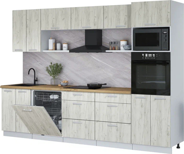 Изображение товара Кухонный гарнитур Интерлиния Мила Лайт 3.0-ПМ1 (дуб белый/дуб белый/дуб бунратти)