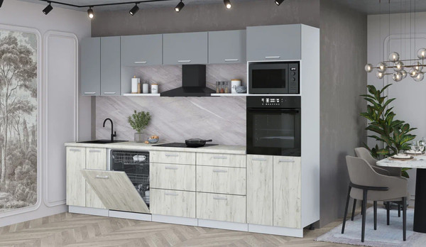 Изображение товара Кухонный гарнитур Интерлиния Мила Лайт 3.0-ПМ1 (серебро/дуб белый/опал светлый)