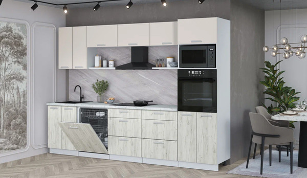 Изображение товара Кухонный гарнитур Интерлиния Мила Лайт 3.0-ПМ1 (персидский жемчуг/дуб белый/серый каспий)