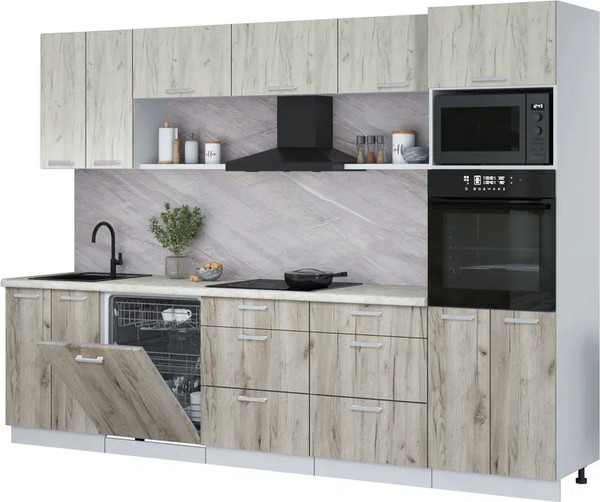 Изображение товара Кухонный гарнитур Интерлиния Мила Лайт 3.0-ПМ1 (дуб белый/дуб серый/опал светлый)