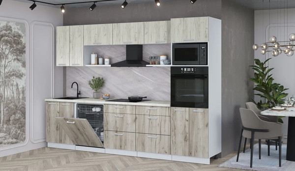 Изображение товара Кухонный гарнитур Интерлиния Мила Лайт 3.0-ПМ1 (дуб белый/дуб серый/опал светлый)