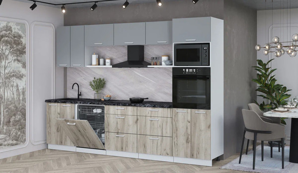 Изображение товара Кухонный гарнитур Интерлиния Мила Лайт 3.0-ПМ1 (серебро/дуб серый/кастилло темный)