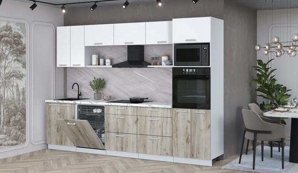 Изображение товара Кухонный гарнитур Интерлиния Мила Лайт 3.0-ПМ1 ( белый платинум/дуб серый/белый гранит)