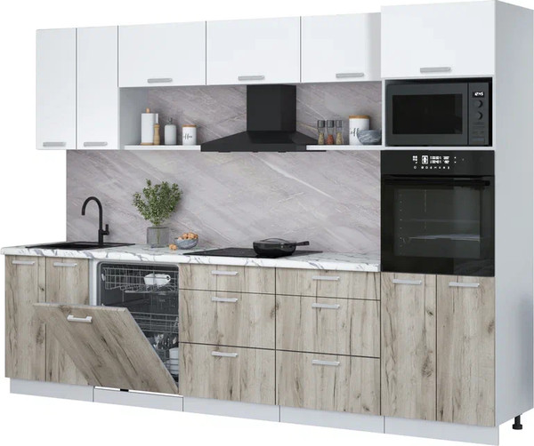 Изображение товара Кухонный гарнитур Интерлиния Мила Лайт 3.0-ПМ1 ( белый платинум/дуб серый/белый гранит)