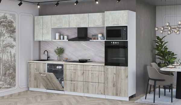 Изображение товара Кухонный гарнитур Интерлиния Мила Лайт 3.0-ПМ1 (бетон лайт/дуб серый/бискайская сосна)