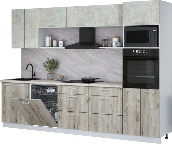 Изображение товара Кухонный гарнитур Интерлиния Мила Лайт 3.0-ПМ1 (бетон лайт/дуб серый/бискайская сосна)