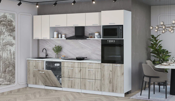 Изображение товара Кухонный гарнитур Интерлиния Мила Лайт 3.0-ПМ1 (персидский жемчуг/дуб серый/серый каспий)