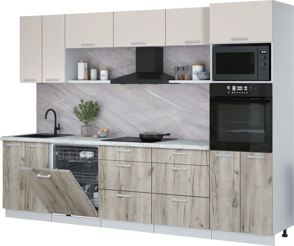 Изображение товара Кухонный гарнитур Интерлиния Мила Лайт 3.0-ПМ1 (персидский жемчуг/дуб серый/серый каспий)