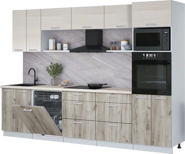 Изображение товара Кухонный гарнитур Интерлиния Мила Лайт 3.0-ПМ1 (вудлайн кремовый/дуб серый/травертин серый)