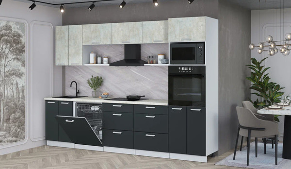 Изображение товара Кухонный гарнитур Интерлиния Мила Лайт 3.0-ПМ1 (бетон лайт/антрацит/опал светлый)