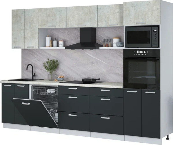 Изображение товара Кухонный гарнитур Интерлиния Мила Лайт 3.0-ПМ1 (бетон лайт/антрацит/опал светлый)