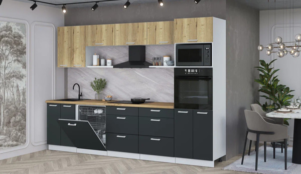 Изображение товара Кухонный гарнитур Интерлиния Мила Лайт 3.0-ПМ1 (дуб золотой/антрацит/дуб бунратти)