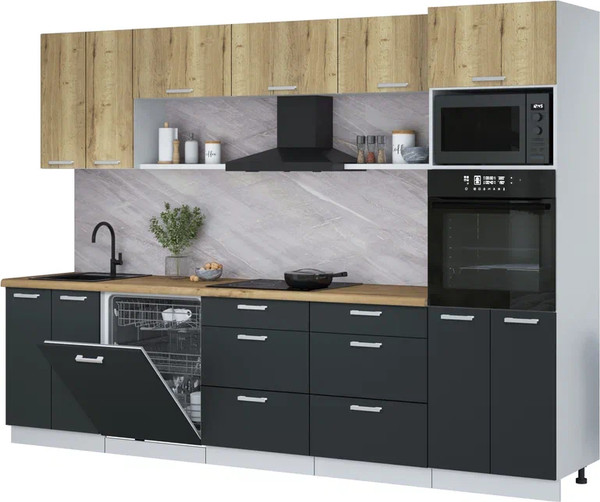 Изображение товара Кухонный гарнитур Интерлиния Мила Лайт 3.0-ПМ1 (дуб золотой/антрацит/дуб бунратти)