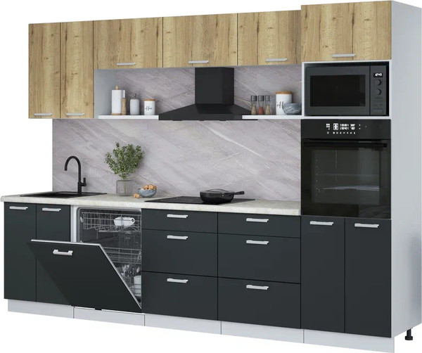 Изображение товара Кухонный гарнитур Интерлиния Мила Лайт 3.0-ПМ1 (дуб золотой/антрацит/опал светлый)