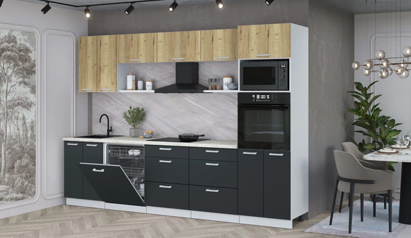 Изображение товара Кухонный гарнитур Интерлиния Мила Лайт 3.0-ПМ1 (дуб золотой/антрацит/опал светлый)