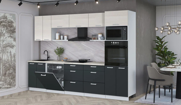 Изображение товара Кухонный гарнитур Интерлиния Мила Лайт 3.0-ПМ1 (вудлайн кремовый/антрацит/бискайская сосна)