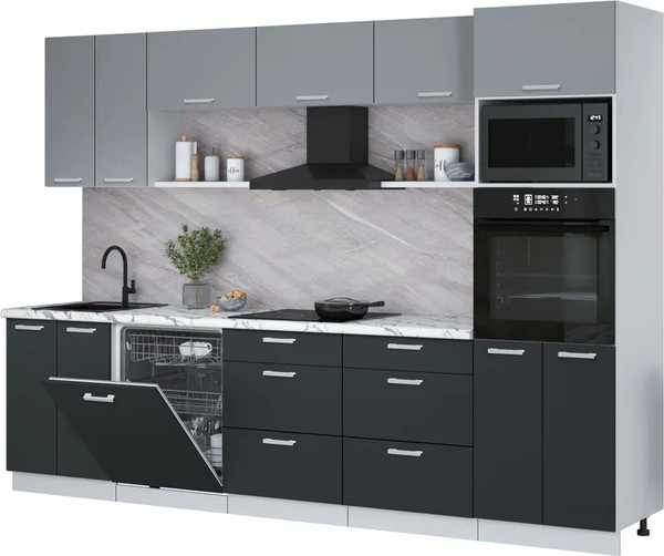 Изображение товара Кухонный гарнитур Интерлиния Мила Лайт 3.0-ПМ1 (серебро/антрацит/белый гранит)