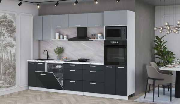 Изображение товара Кухонный гарнитур Интерлиния Мила Лайт 3.0-ПМ1 (серебро/антрацит/белый гранит)