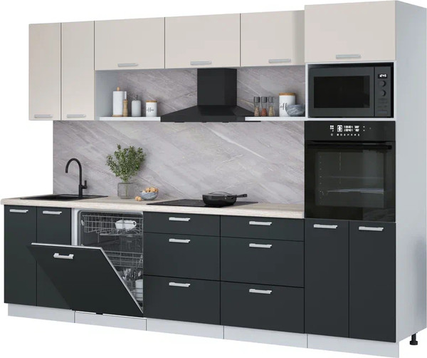 Изображение товара Кухонный гарнитур Интерлиния Мила Лайт 3.0-ПМ1 (персидский жемчуг/антрацит/травертин серый)