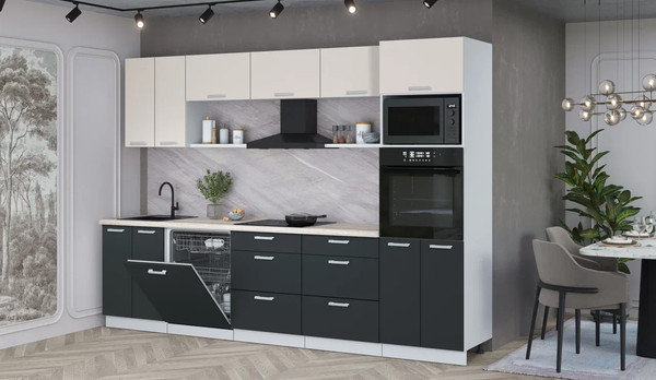 Изображение товара Кухонный гарнитур Интерлиния Мила Лайт 3.0-ПМ1 (персидский жемчуг/антрацит/травертин серый)