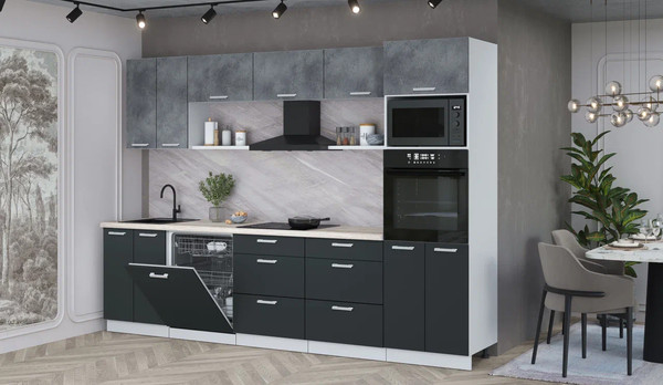 Изображение товара Кухонный гарнитур Интерлиния Мила Лайт 3.0-ПМ1 (бетон портленд/антрацит/травертин серый)