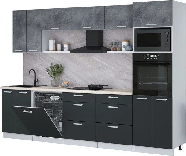 Изображение товара Кухонный гарнитур Интерлиния Мила Лайт 3.0-ПМ1 (бетон портленд/антрацит/травертин серый)