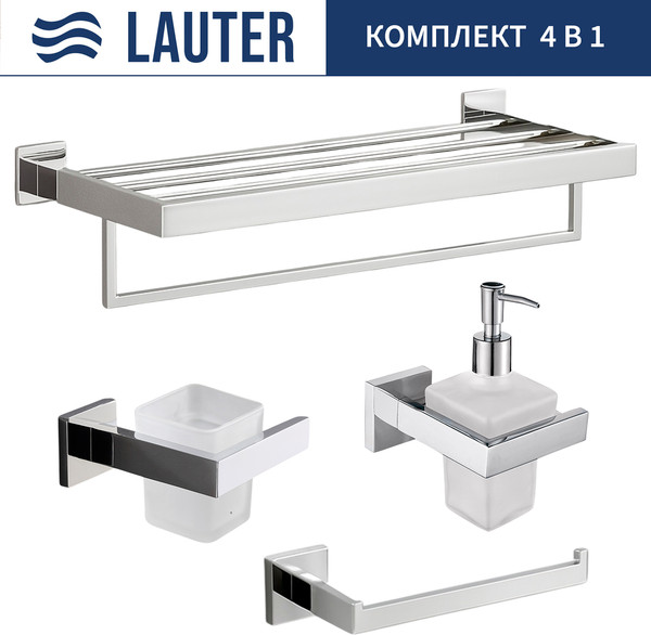 Изображение товара Набор аксессуаров для ванной и туалета Lauter 21SH71061 + 21SH71091 + 21SH71071 + 21SH71151 (Chrome, 4 предмета)