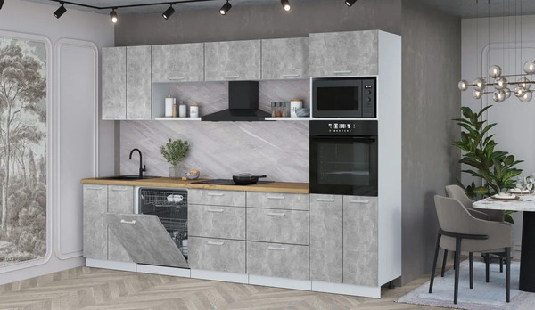 Изображение товара Кухонный гарнитур Интерлиния Мила Лайт 3.0-ПМ1 (бетон/бетон/дуб бунратти)