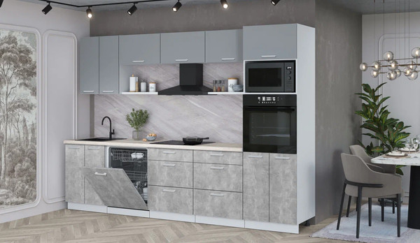 Изображение товара Кухонный гарнитур Интерлиния Мила Лайт 3.0-ПМ1 (серебро/бетон/травертин серый)