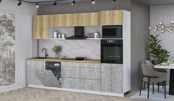 Изображение товара Кухонный гарнитур Интерлиния Мила Лайт 3.0-ПМ1 (дуб золотой/бетон/дуб бунратти)