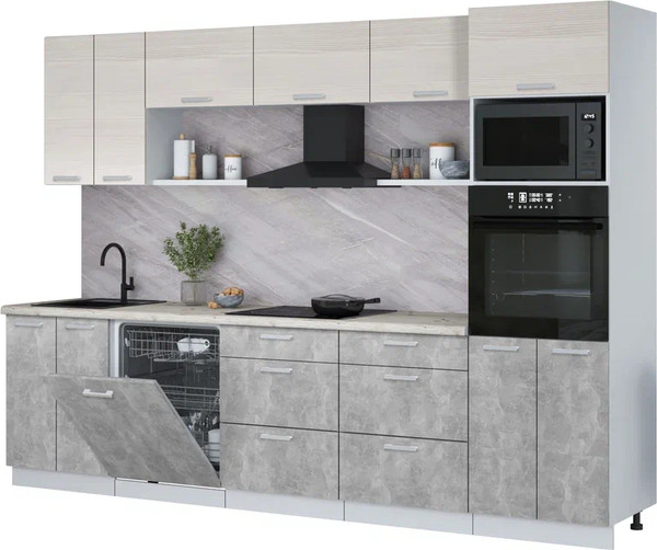 Изображение товара Кухонный гарнитур Интерлиния Мила Лайт 3.0-ПМ1 ( вудлайн кремовый/бетон/бискайская сосна)