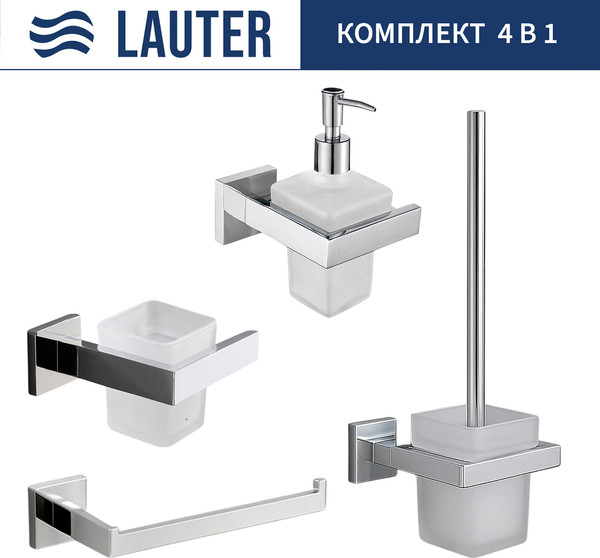 Изображение товара Набор аксессуаров для ванной и туалета Lauter 21SH71061 + 21SH71091 + 21SH71071 + 21SH71111 (Chrome, 4 предмета)