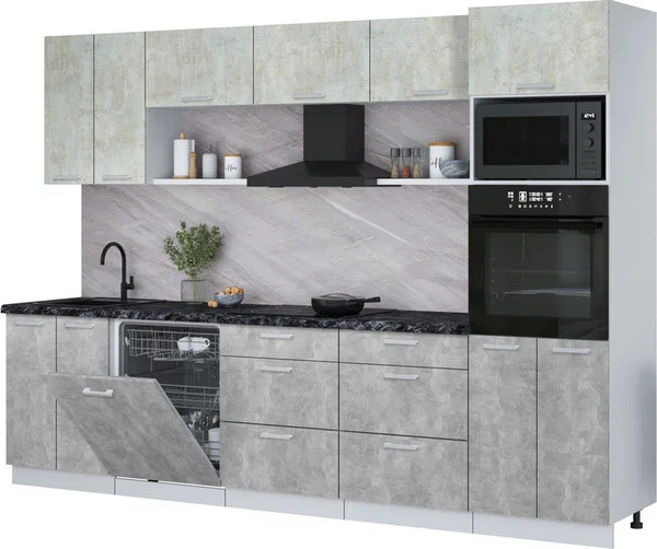 Изображение товара Кухонный гарнитур Интерлиния Мила Лайт 3.0-ПМ1 (бетон лайт/бетон/кастилло темный)