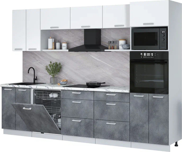 Изображение товара Кухонный гарнитур Интерлиния Мила Лайт 3.0-ПМ1  (белый платинум/бетон портленд/белый гранит)