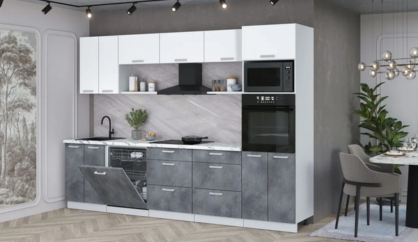 Изображение товара Кухонный гарнитур Интерлиния Мила Лайт 3.0-ПМ1  (белый платинум/бетон портленд/белый гранит)