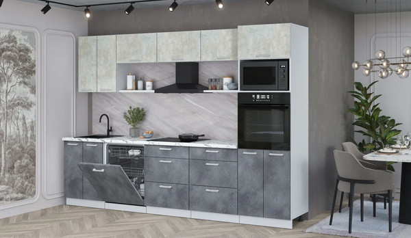 Изображение товара Кухонный гарнитур Интерлиния Мила Лайт 3.0-ПМ1 (бетон лайт/бетон портленд/белый гранит)