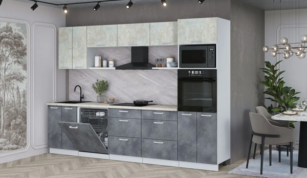 Изображение товара Кухонный гарнитур Интерлиния Мила Лайт 3.0-ПМ1 (бетон лайт/бетон портленд/бискайская сосна)