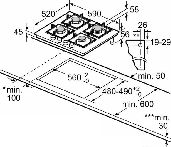 Изображение товара Газовая варочная панель Bosch PPH6A6I10