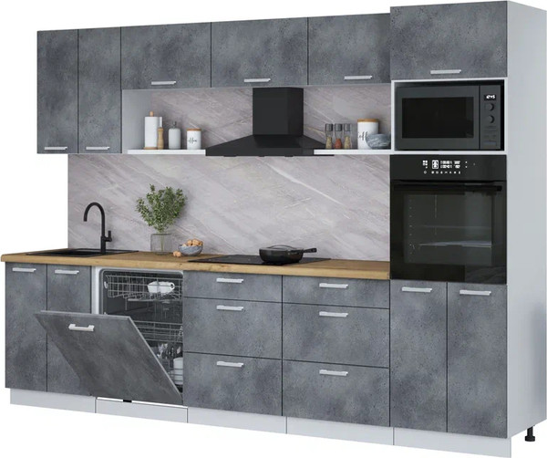 Изображение товара Кухонный гарнитур Интерлиния Мила Лайт 3.0-ПМ1 (бетон портленд/бетон портленд/дуб бунратти)