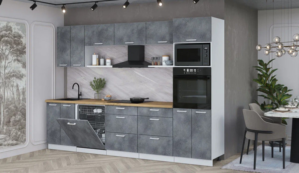 Изображение товара Кухонный гарнитур Интерлиния Мила Лайт 3.0-ПМ1 (бетон портленд/бетон портленд/дуб бунратти)