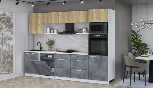 Изображение товара Кухонный гарнитур Интерлиния Мила Лайт 3.0-ПМ1 (дуб золотой/бетон портленд/опал светлый)