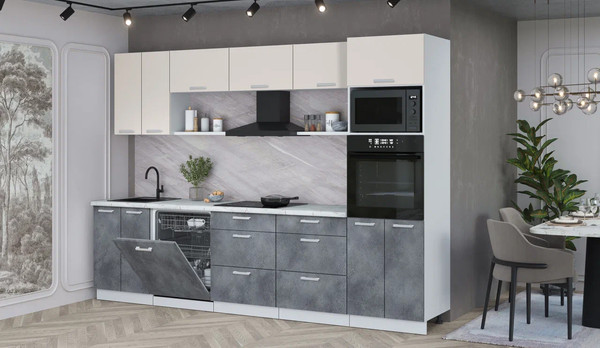 Изображение товара Кухонный гарнитур Интерлиния Мила Лайт 3.0-ПМ1 (персидский жемчуг/бетон портленд/серый каспий)