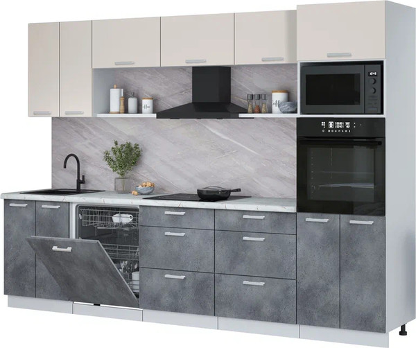 Изображение товара Кухонный гарнитур Интерлиния Мила Лайт 3.0-ПМ1 (персидский жемчуг/бетон портленд/серый каспий)