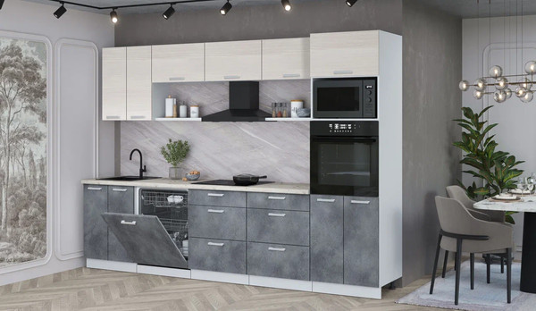 Изображение товара Кухонный гарнитур Интерлиния Мила Лайт 3.0-ПМ1 (вудлайн кремовый/бетон портленд/бискайская сосна)