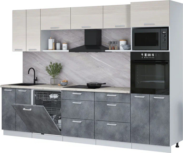 Изображение товара Кухонный гарнитур Интерлиния Мила Лайт 3.0-ПМ1 (вудлайн кремовый/бетон портленд/бискайская сосна)