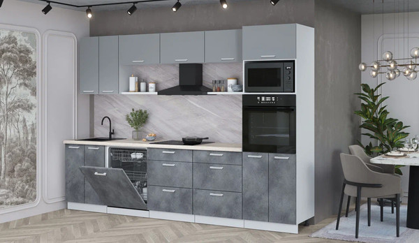 Изображение товара Кухонный гарнитур Интерлиния Мила Лайт 3.0-ПМ1 (серебро/бетон портленд/травертин серый)