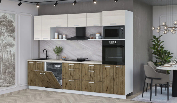 Изображение товара Кухонный гарнитур Интерлиния Мила Лайт 3.0-ПМ1 (вудлайн кремовый/дуб веллингтон/бискайская сосна)